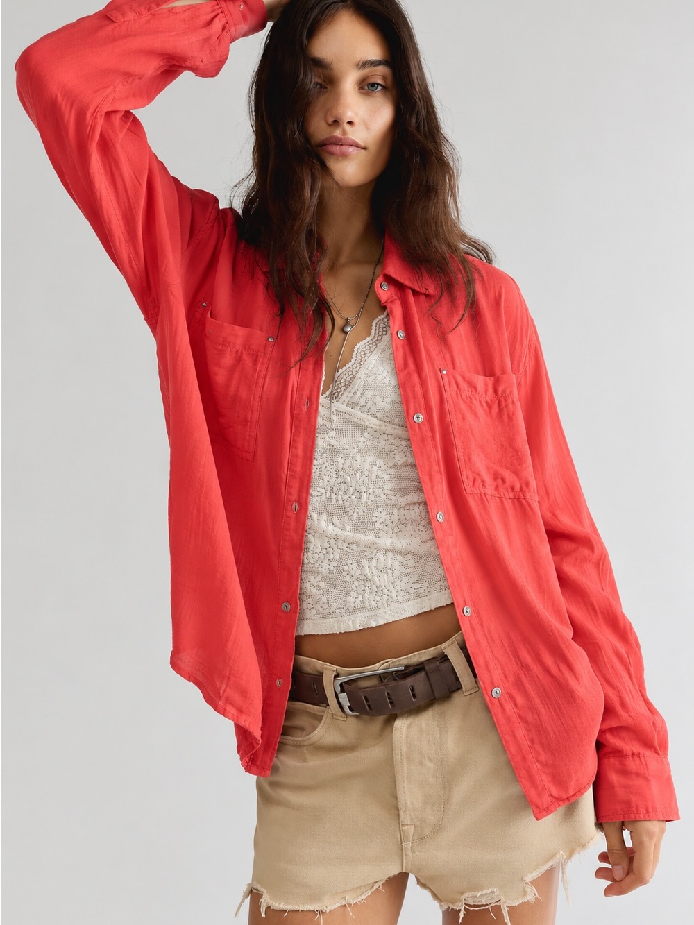 242. Coral Button-Front Shirt - Soft Long-Sleeve